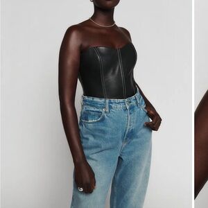 Reformation Veda Essex Leather Black Strapless Bustier Small NWT